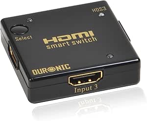 Duronic HDS3 Mini 3 Port Gold HDMI Auto Switch PIANO BLACK 3x1 (3 way input 1 output HDMI Switcher)
