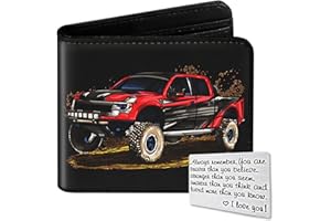 Qoibraze Kids Wallet for Boys Teen, Funny Bifold Leather Purse Age 6-8 9-12 12-14, Cool Boy Wallet for Kids, Small Wallets with Coin Pocket for Childrens Birthday Christmas Gifts (Truck-Red)