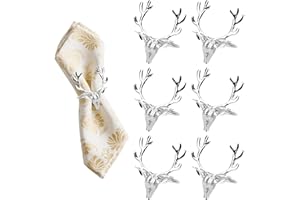 ZAVEHONY Christmas Reindeer Napkin Rings, Sliver 6 Pcs, Deer Head Napkin Rings For Christmas Lunch Party Holiday Wedding Table Decoration