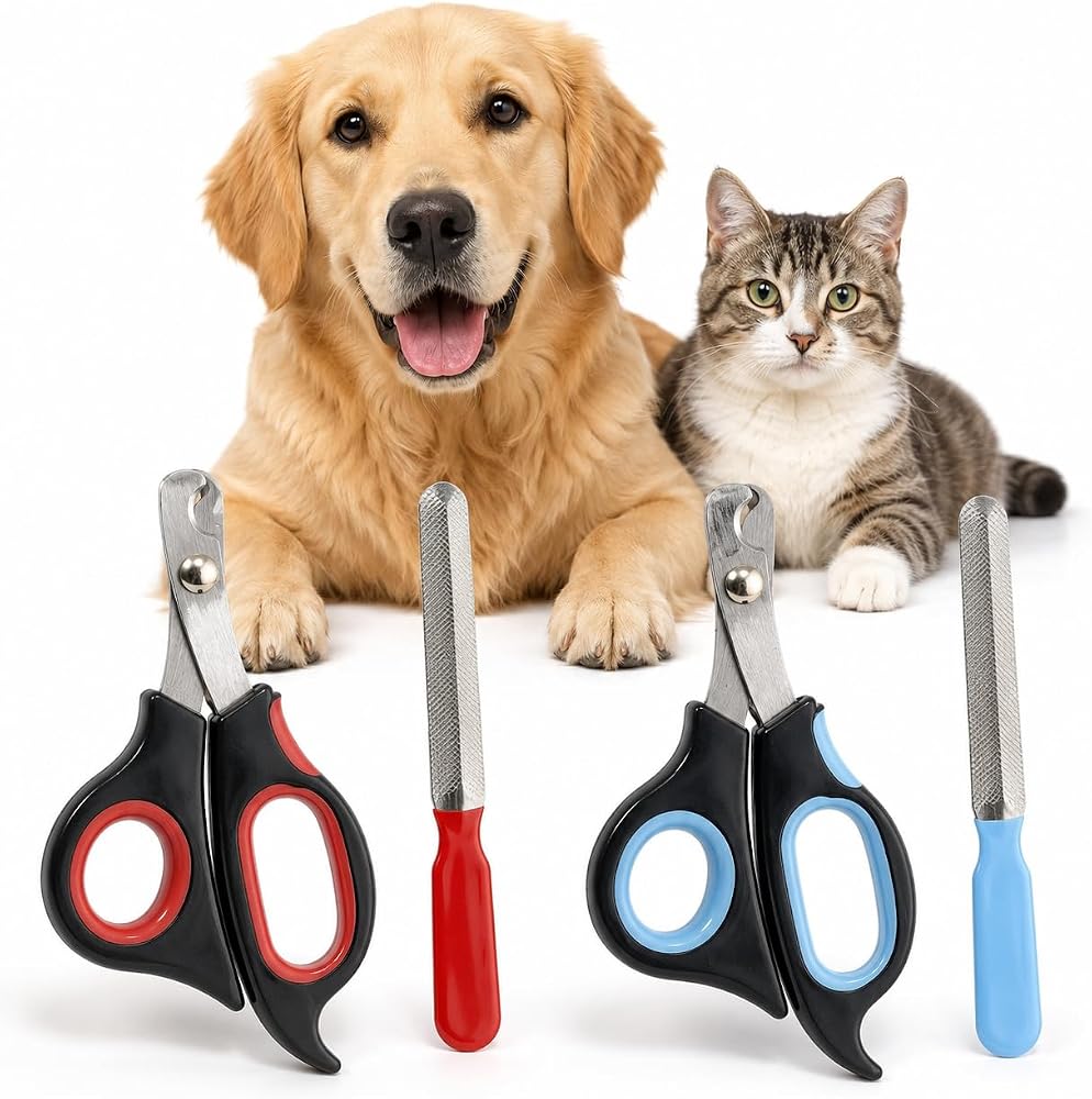 SOGUD Kedi ve Köpek Tırnak Makası - Evcil Hayvan Tırnak Kesme Makası ve Metal Törpü - 2 Parçalı Ergonomik Pati Bakım Seti - Kaymaz Saplı Kedi Köpek Bakım Aleti - STOK DURUMUNA GÖRE RENK GÖNDERİLİR