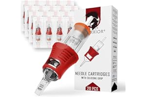 WARRIOR PRO Cartuchos de agujas de tatuaje con mango de goma de silicona Cartucho de aguja de tatuaje esterilizado Magnum Soft Curve 20pcs Maquillaje permanente de acero japonés PMU(0.25MM-0811CM)