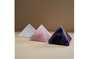 FAIRY TAIL & GLITZER FEE 3 pirámides de cuarzo rosa, amatista, cristal de roca, decoración de pirámides de 4 cm