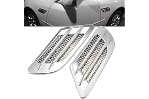 NATGIC 2 x Lüftungsschlitz-Abdeckung, Dekoration für Auto-Seitenlüftungsschlitze, Aufkleber für Motorhaube, Auto-Seitenschlitz, Netzstoff, Dekoration, Aufkleber für alle Modelle – Silber (beschichtet)
