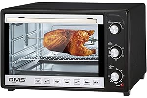 ‎DMS DMS® 48 Liter Mini Backofen mit Umluft | 2000 Watt Pizzaofen mit Innenbeleuchtung | herausnehmbares Krümelblech | Drehspieß | Timer | stufenlos regulierbare Temperatur von 100-230 °C