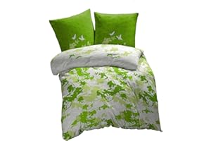 ETÉREA HIMMLISCHE QUALITÄT ETÉREA Bettwäsche 155x200cm + 80x80cm - 100% BAUMWOLLE - Bettbezug Osaka Grün natürlich weich - Bettwäsche Set mit Kissen 155x200cm Bettbezug + 80x80cm Kissenbezug 2teilig OEKOTEX Made in Green - Grün