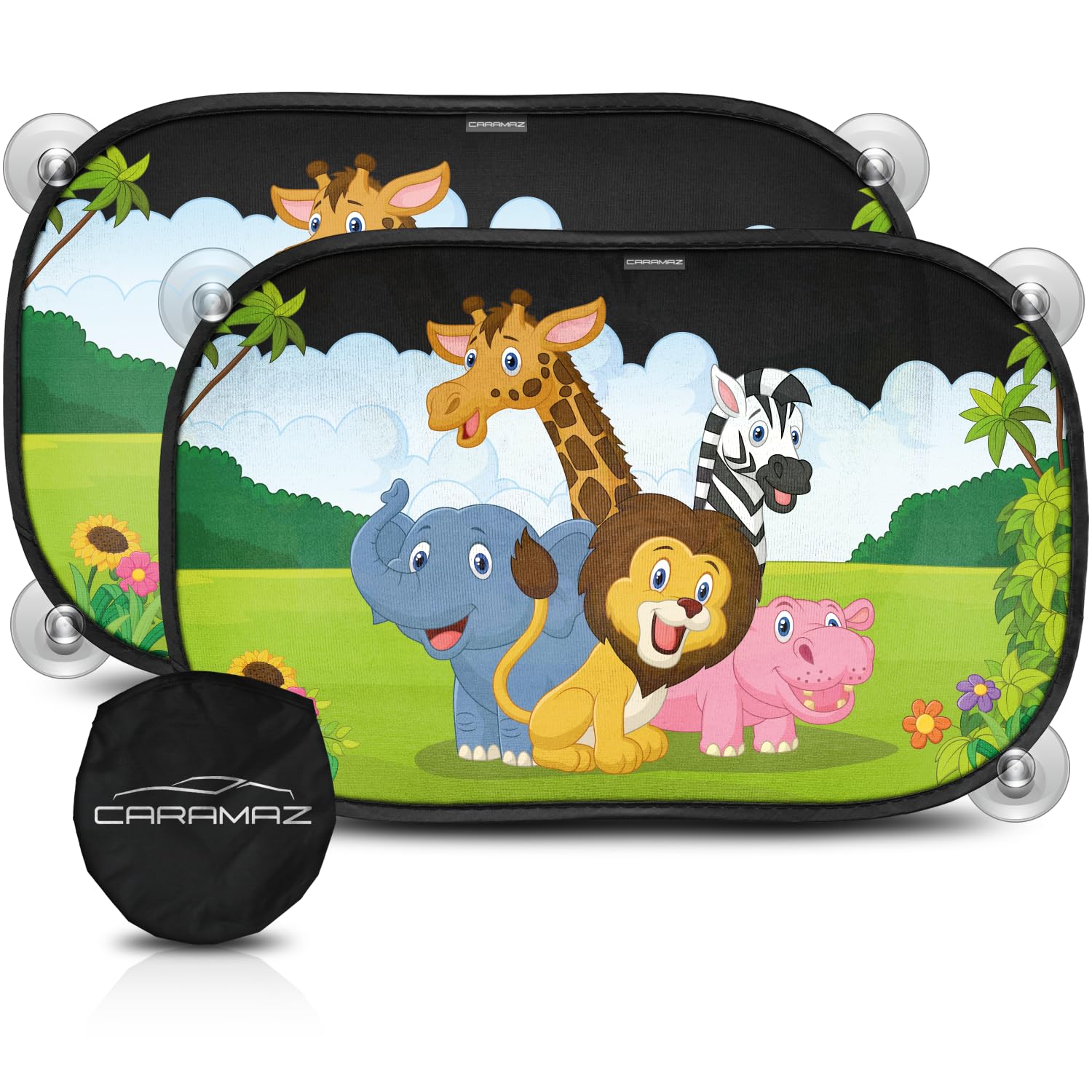 Tendine parasole bambini Buio Ottimale con protezione UV certificata - accessori auto, 2 pezzi 51x31cm, protezione solare raggi UV Design Safari