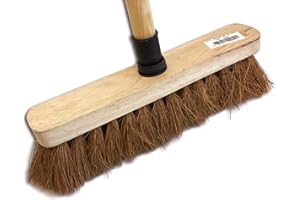 Balai de ménage en Fibres de Coco Naturel | Longueur 29 cm | Douille vissante Plastique | Manche Bois 1,25 m | Kibros 2051b