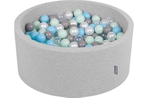 KiddyMoon 90X40cm/300 Bolas ∅ 7Cm Piscina De Bolas para Ninos Hecha En La UE, Gris Clr:Perla/Gris/Transparente/Azul Clr/Menta