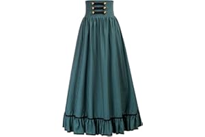 SCARLET DARKNESS Jupe Femme Taille Haute A-Line Evasée Smockée Victorienne Moyen Age Elégante