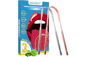 GENKENT Lot de 2 gratte-langues, nettoyant en métal pour réduire la mauvaise haleine, hygiène bucco-dentaire pour adultes
