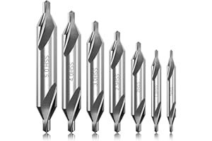 DKIBBITH 7-teiliges Zentrierbohrer-Set, M2 Hochgeschwindigkeitsstahl, 60-Grad-Winkel, Zentrierbohrer, Kegelsenker-Werkzeuge für Drehmaschine, Metallbearbeitung, Größe 1,0, 1,5, 2,0, 2,5, 3,0, 4,0, 5,0