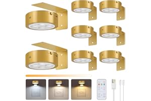 Lightess 8 Rechargeable Picture Lights for Wall 3 Color Temperatures Battery Operated Picture Lights Dimmable Remote&Touch Control Timing Painting Light for Poster-Gold