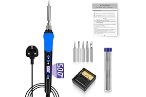 KERNOWO Soldering Irons Kit, 120W Soldering Kit 180℃-500℃ LCD Adjustable Temperature & Thermostatic Design, Soldering Gun Welding Kit with 5 Soldering Tips, Solder Wire, Stand (Blue)