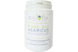 BEAUVITAL Pure Bio Agaricus blazei 100g ABM poudre de champignon médicinale de l'agriculture biologique de l'UE, végétalienne, sans additifs artificiels