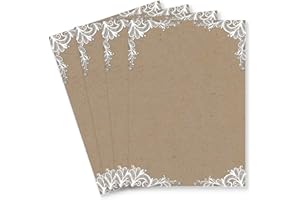 GLÜXX AGENT 50 fogli per lettere, formato DIN A4, effetto carta kraft con pizzo bianco, carta da lettere stampabile, da scrivere, ideale per inviti a matrimonio e compleanno