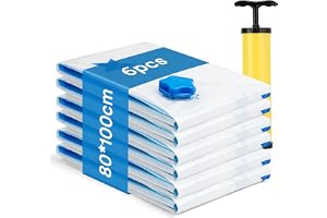 Alyvisun 6-pack Vakuumförvaringspåsar 80x100 cm, XL Vakuumpåsar för Kläder, Super Utrymmesbesparande, för Resa, Duvet, Sängkläder