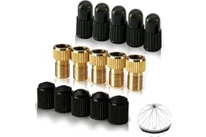 BYTLEOUTJ Brass Presta Valve Adaptor (Pack of 5 with 10 Caps), Convert Presta to Schrader for all types of Bikes, e-Bikes, and e-Scooters, Inflate Tire Using Standard Pump or Air Compressor
