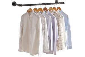 IBUYKE Perchero de Pared Industrial, Estante de la Ropa del Tubo, 94cm Barra de Ropa para Colgar en la Pared Rústico, para Tienda, Sala de Estar, Gabinete, Dos Bases TYJ001H