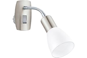 ‎EGLO EGLO Steckdosenspot Dakar 3, Steckerleuchte, Steckdosenlampe aus Metall in Nickel-matt, Chrom und Kunststoff in Weiß, Lampe mit Schalter, E14 Fassung