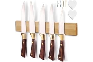 CHEERHOM Barra Magnetica per Coltelli - Porta Coltelli Magnetico in Bambù con Magnete Extra Forte 40 X 6 X 2 cm, Muro Appendi Barre Magnetiche per Coltelli y Utensili, Calamita per Coltelli da Cucina