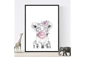 Nacnic Lámina infantil Leon infantil con chicle y flores poster animales infantiles Tamaño A3 Sin marco