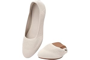 Puxowe Damen Strick-Ballerinas mit Rundkappe Flache Slip-On Schuhe Superweich für Komfort Bequem für Spaziergänge Niedriger Keilabsatz Lässiger Stil