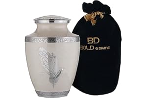 BOLD & DIVINE Modern Pearl White Cremation Urn | Large | 200 Cubic Inches | Human Ashes Adult Memorial, Burial, Funeral Cremation Urn With Velvet Bag