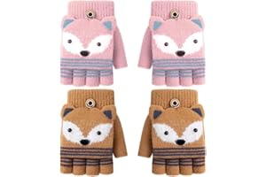 TUONYIS 2 Paia Guanti Senza Dita Bambini,Guanti caldi Invernali per Bambini,Cartoon Guanti Mezze Dita per Bambini Guanti con Patta Senza Dita per 3-9 Anni Ragazza Ragazzo