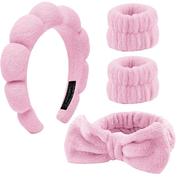 Spa Stirnband Damen Set 3-teilig – Weiches Haarband Mit Armbändern Für Make-up, Yoga & Wellness