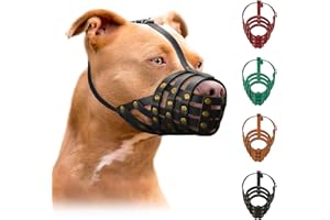 MUROM Pitbull Dog Muzzle Leather Amstaff Staffordshire Terrier Breathable Basket with Adjustable Straps Black Brown Green Red (Black), Black, Brown, Mint Green, Red (LM-1)