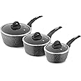 Tower T81212 Cerastone Forged 3 Piece Saucepan Set with Non-Stick Coating and Soft Touch Handles,18/20/22cm, Graphite