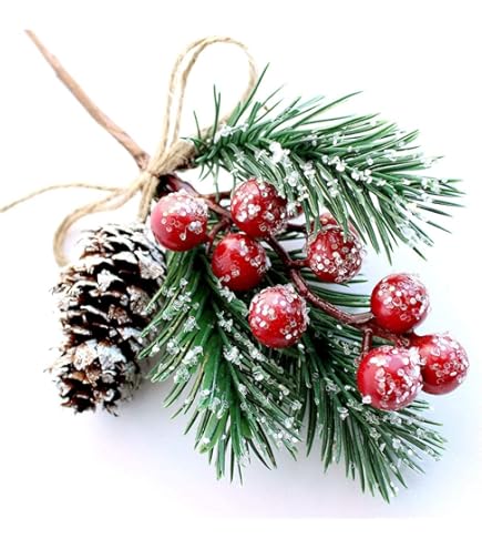 Fleurs De Noël 6 Pièces, Pommes De Pin Poinsettia à Baies Rouges