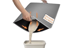 Conlun Alfombrilla para Arenero de Gatos con Asas, XXL 76x55 cm Doble Capa Antiorina - Panal Atrapa Granulos, Antideslizante y Fácil Limpieza (Gris)