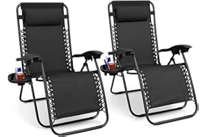 Sakusei Tools Zero Gravity Black Folding Garden Chair Sun Lounger Pack of 2
