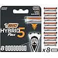 BIC Hybrid 5 Flex Cuchillas de Afeitar Hombre, Paquete de 8 Cuchillas de Recambio con 5 Hojas Móviles