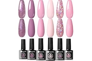 UR SUGAR Vernis Semi Permanent Nudee Rose, 6 Couleurs Rouge Pailleté Gel Vernis à Ongles Soak-Off UV/LED Manucure DIY Home, Cadeau Pour French Saint Valentin Meeting Mariage Fête Noël