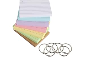 TOP-PINDU Colored Index Cards Ruled Revision Cards, 300PCS Flash Cards Note Cards, Ruled on Both Side, 6 Colours Size: 7.35 * 10.5cm