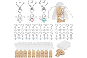 Fouvin 32 Stück Engel Anhänger,Schutzengel Anhänger mit Engel Schlüsselanhänger Organza Säckchen Kraftpapier Anhänger, Anhänger Gastgeschenke für Hochzeit Taufe Kommunion Konfirmation Gast Geschenk