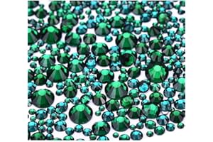 Jollin 3456pcs Flatback Rhinestones Glass Charms Diamantes Gems Stones for Nail Art 6 Size ss4~ss12 Dark Green