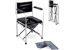 Mobiclinic®, Toilettenstuhl, Faltbar, Ebro, mit Armlehnen, Gepolsterter Sitz, Abnehmbarem Eimer und Deckel, Rutschfesten Endkappen, Max. 100 kg, Verchromter Stahl