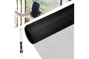 BUZIFU Window Screen Mesh 150 x 300 cm Fiberglass Screen Fly Screen Wire Mesh Insect Mesh Replacement Cuttable Mosquito Net Pet Screen with Cleaning Brush for Windows Doors Patio, Cat-Proof, Black
