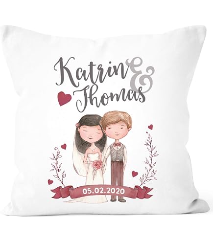 Personalisierbares Hochzeitskissen 40x40 Cm – Mit Camping-Bus Motiv, Aus Baumwolle, Ohne Füllung