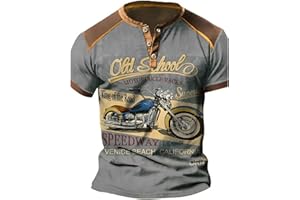 KEEPHEN Huile Moteur pour Hommes T-Shirts imprimés 3D T-Shirts Vintage Henley en détresse Stand Collar Short Sleeve Tops Moto Racing Shirts