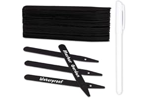 Whaline Lot de 100 étiquettes de plantes en plastique épais avec trou, noir, étanches, avec 1 marqueur et un rouleau de ficelle (15,2 cm)