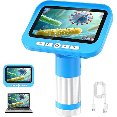 FINIBO Digitales Mikroskop Für Kinder – 1000X Vergrößerung, 4,3″ Bildschirm, USB Foto/Video, 9 LEDs – Lernspielzeug Ab 6 Jahren