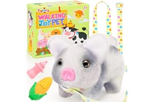 Tagitary Plush Toys Interactive Pig for Kids,Walking Pet Toys Can Make Sound,Wag Tail and Twitch Nose, Realistic Stuffed Pig with Leash,Birthday Gift for Kids Toddlers