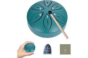 TINGSING Tambour à pluie pour jardin extérieur, 7,6 cm, 6 notes en acier avec sac en tissu, maillets, livre de musique, instrument de musique pour adulte, cadeau pour adulte, vert foncé