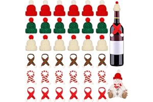JUNEBRUSHS Mini Weihnachtsmütze und Schal Set, 36 Stücke Klein Nikolausmütze mit Schal Mini Weihnachtsdeko für Flaschendeko Tischdeko Puppenzubehör
