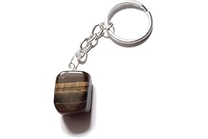 Wild Therapies Tigers Eye TUMBLE STONE Keyring - Healing Stone - Protection, Clear thinking, Integrity, Willpower, Grounding, Power, Courage - Capricorn - Tigers Eye Stone Keyring