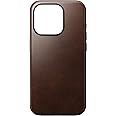 Nomad Modern Leather Case for iPhone 15 Pro Max Case Horween Leather Compatible with MagSafe Wireless Charging Case, 360° Raised Edges TPE Bumper & Drop Protection - Rustic Brown